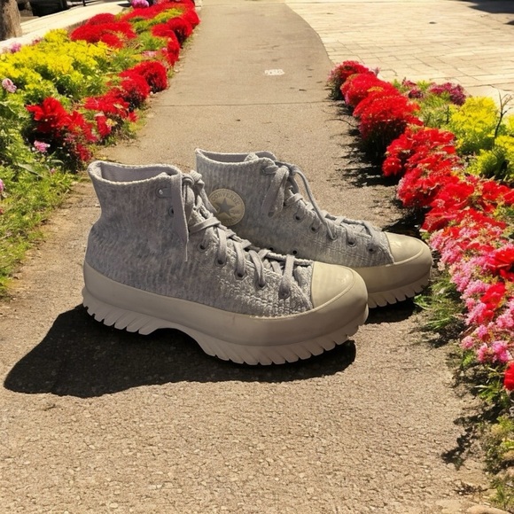 Converse Light Blue High-Top Sneakers with Rugged Lug Sole - Picture 6 of 9